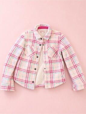 Weatherproof Girls Pink Plaid Sherpa Pea Coat